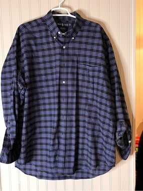 Ralph Lauren Plaid Cotton Flannel Button Down Big Shirt Size Large